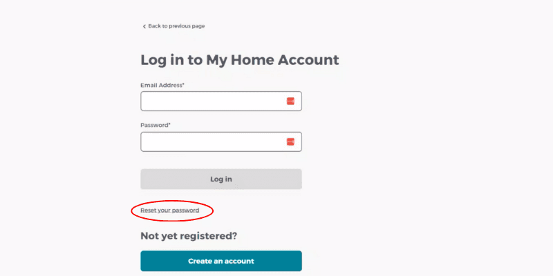 Log in to My Home Account
