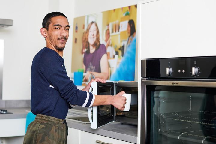 Customer opening microwave